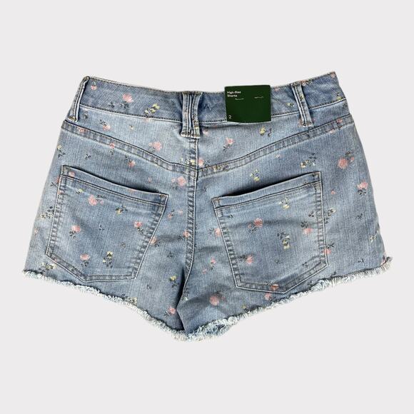 Wild Fable Blue Denim High Rise Jean Shorts with Flowers NWT Size 2 - Picture 2 of 8